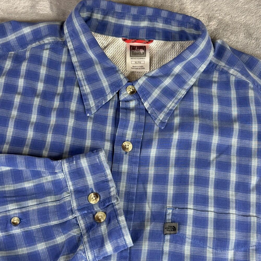 The North Face Shirt Mens XL Blue Plaid Long‎ Sleeve Button Up Vented Hiking